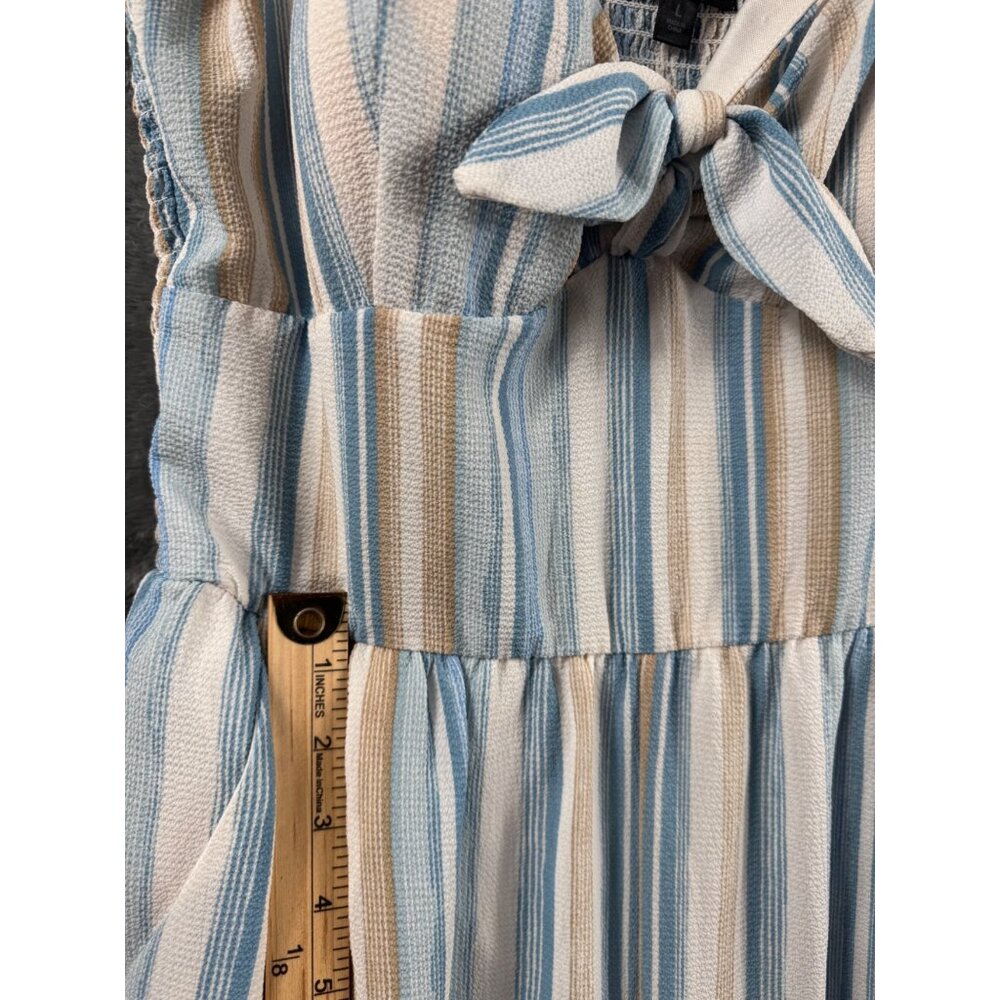 Womans Jumpsuit Striped With Bow Front By As U Wish Size L Blue & Beige - Picture 6 of 15